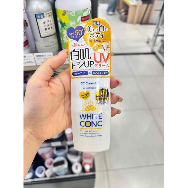 日本white conc 26年新版 透明感白肌防晒素颜CC霜隔离霜 白色 75ml SPF50 PA+++