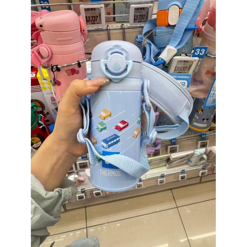 膳魔师 儿童便携可斜挎保温保冷杯 蓝色小汽车 350ml（JPF-350LB）