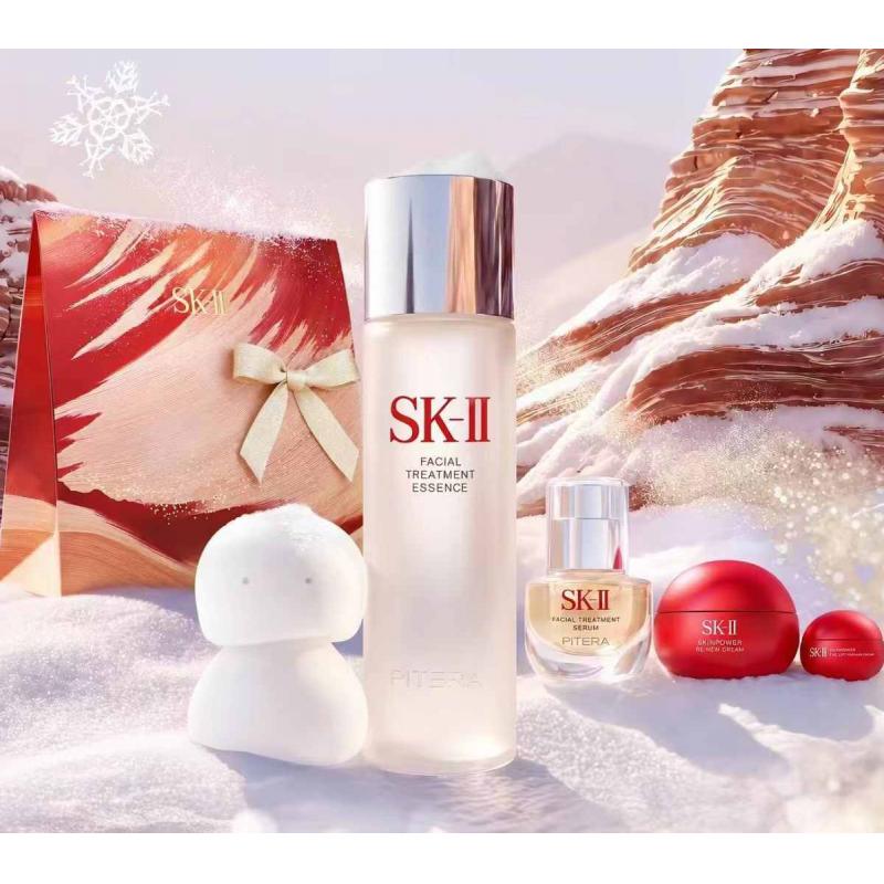 代购：SK2 圣诞节限定发售套装 230ml神仙水大红瓶15g眼霜5g小灯泡10ml雪人挂件